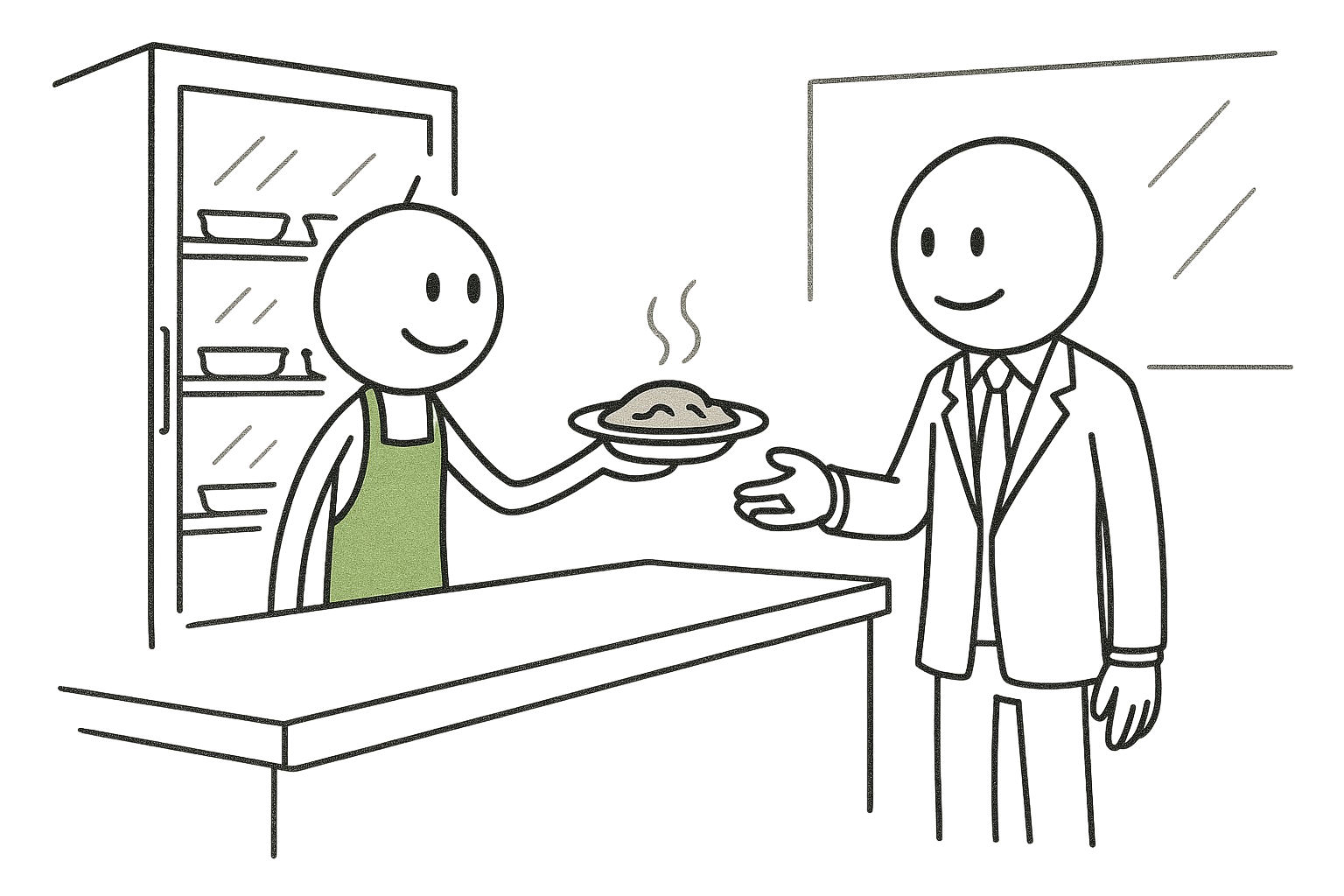 Illustration service à l’assiette au comptoir en entreprise